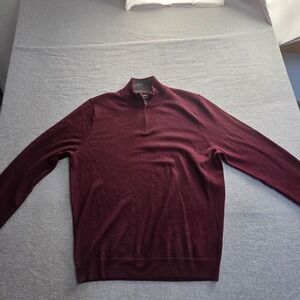 Nordstrom Mens Burgundy Merino Wool Quarter Zip Sweater Size Large